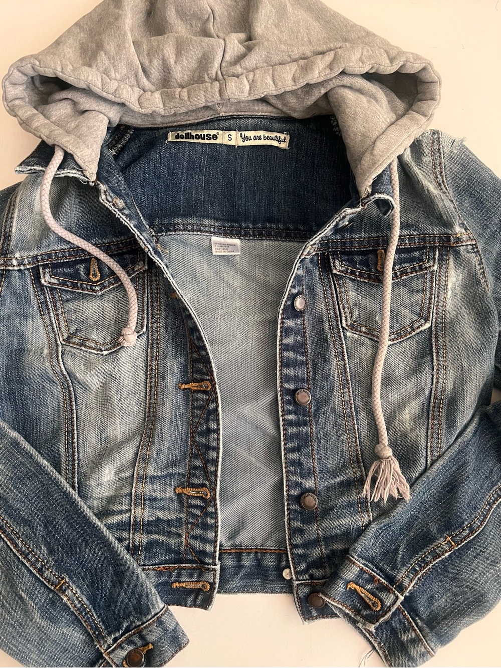 Dollhouse Blue Denim Jean Jacket with Gray Hood